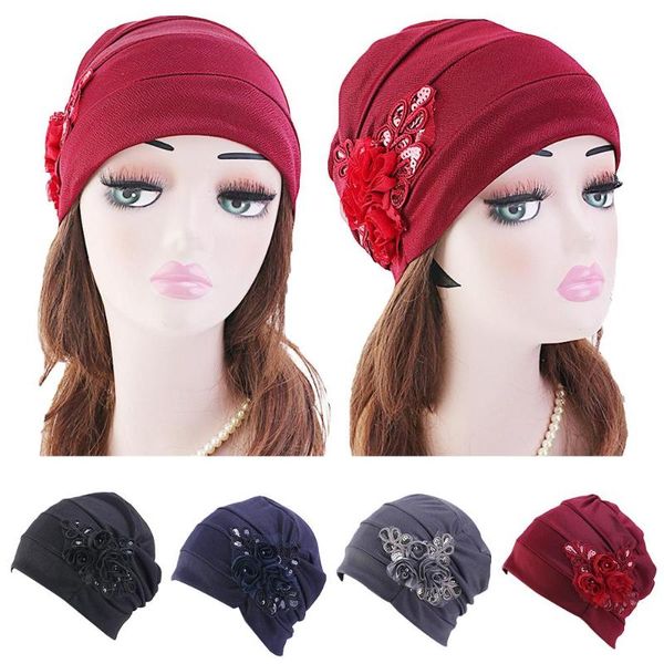 

unique design flower hair loss head scarf wrap women's hat muslim stretch turban hat bonnet femme balaclava flower bonnet femme, Blue;gray
