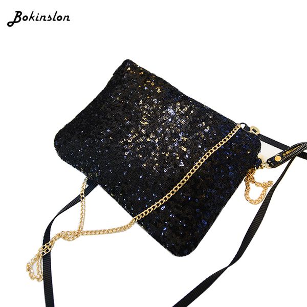 

bokinslon fashion sequined chain tote bag womans shoulder tyrant gold casual female messenger bag
