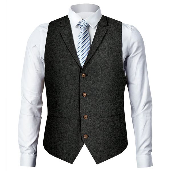 2019 Lã Herringbone Tweed Coletes Custom Made Mens Suit Vest Plus Size britânica Colete Magro Groom Coletes Vest Wedding Vintage
