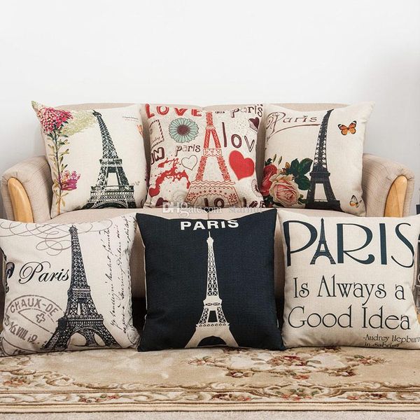 Vintage Paris Eiffel Tower Pillow Cushion Cover Pillow Case Home
