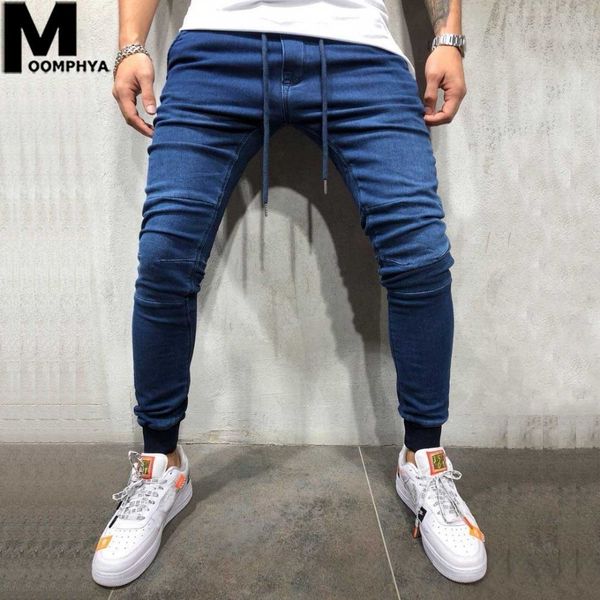 

moomphya 2019 new denim joggers men jeans pants streetwear hip hop skinny jeans men stretchy black long pants, Blue