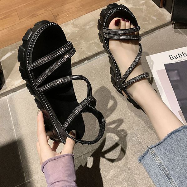 

breathable female sandal comfort shoes for women sandals straps 2020 women's muffins shoe wedge all-match med ladies, Black