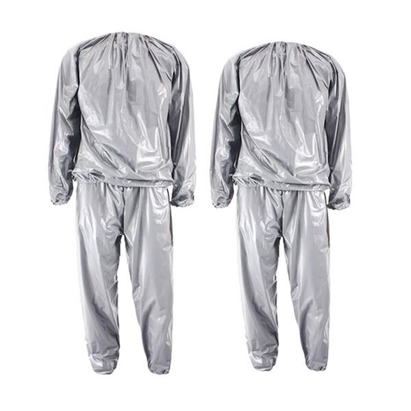 

2 pcs heavy duty fitness weight loss sweat sauna suit exercise gym anti-rip silver, l & xl