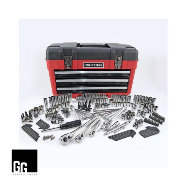 

260pc mechanics tool set w/ 3 drawer tool box chest garage sae metric