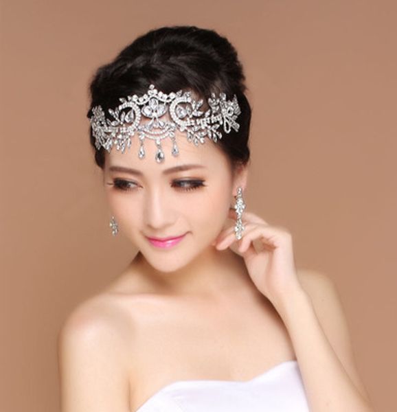Sparkly Bridal Rhinestone Front Ornament Korean Wedding Crown Eyebrow Pendant Hair Accessories Photo Studio Party Headdress Bridal Hair Accessories