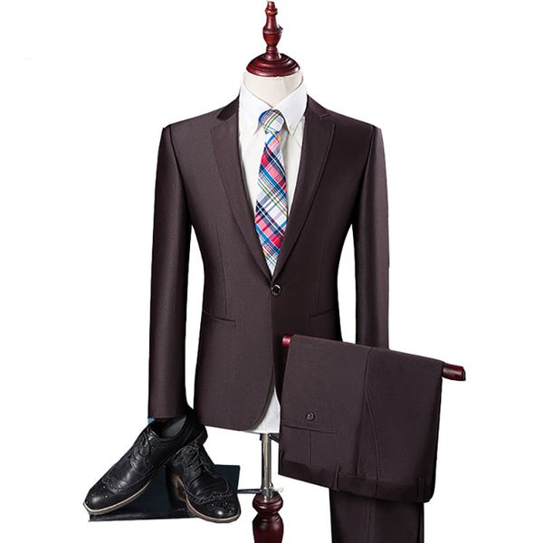 

2020 latest coat pant designs polyester and viscose business casual men's blue brown suits jacket+pants 2 piece set, White;black