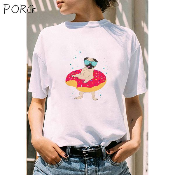 

kawaii пончик мопс повседневная свободная одежда топы тройники печати футболка новое лето harajuku япония короткие harajuku мужчины женщины, White
