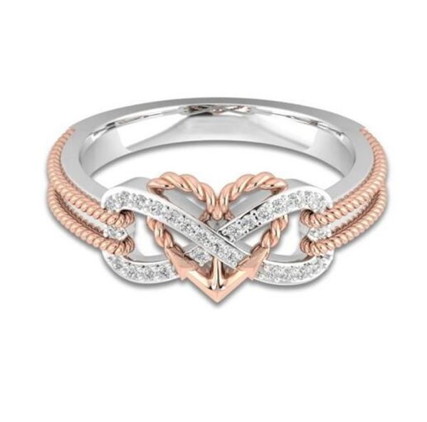 

мода дизайн женщин кольца сплава двойное сердце обещание свадебный подарок розовое золото черный кристалл группа ювелирных изделий, Silver