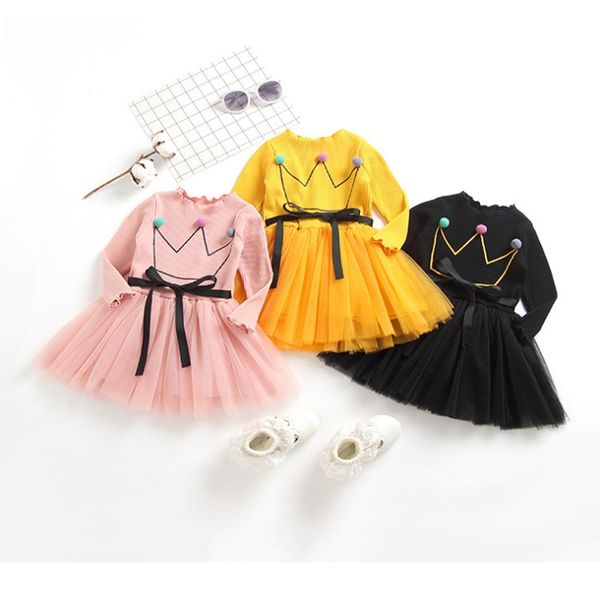 Kız Elbise Taç Desen Çocuklar Elbise Uzun Kollu Örgü Prenses Elbise Kanat Çocuk Kız Kıyafetler 3 Renk Opsiyonel DHW2319