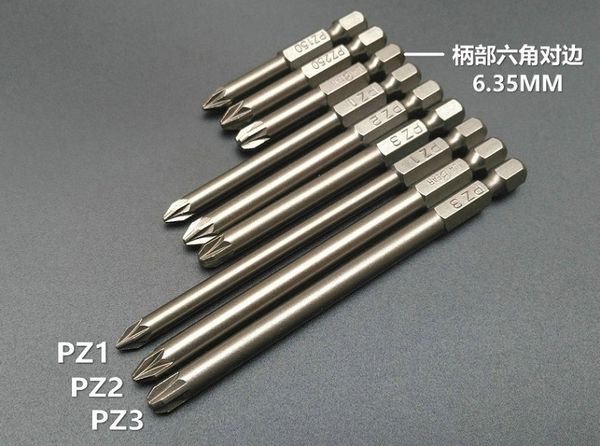 

new 3pcs 1/4" pozidriv screwdriver bit pz1 pz2 pz3 s2 steel magnetic screwdriver l75mm 100mm