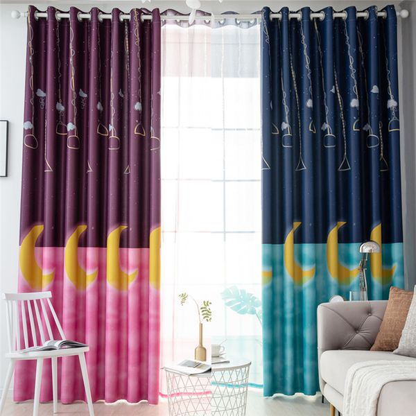 2019 Children Blackout Curtains For Kids Bedroom Grommet Thermal Insulated Moon Printed Funny Window Curtain Panels For Boys And Girls Nursery From