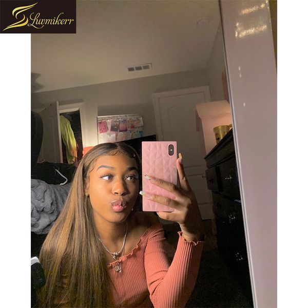 

malaysian ombre 13Ã6 straight hd transparent lace front human hair wigs for black women honey blonde frontal wig bleached knots, Black;brown