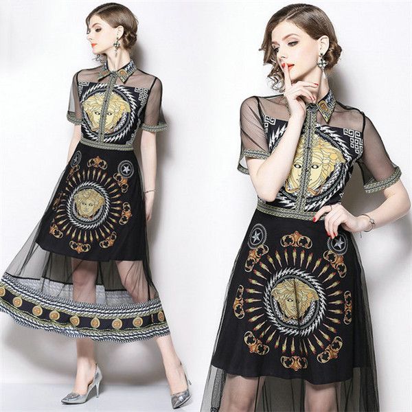 

2020 new summer women dress luxury mesh cascading ruffles maxi long ladies designer strap perspective womens clothing, Black;gray
