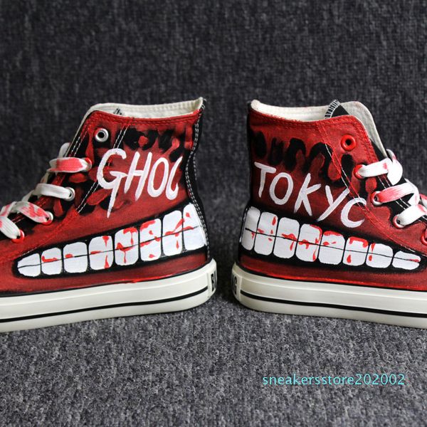 

hip-hop street dance tokyo ghoul graffiti canvas shoes spring hand painted shoes halloween breathable sneakers s02, Black