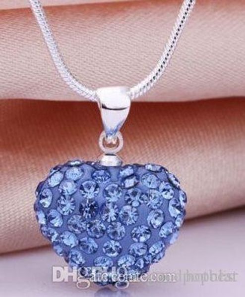 

good fashion ale mircro pave disco mix colors beads clay heart silver plated crystall crystal necklace pendant women e23