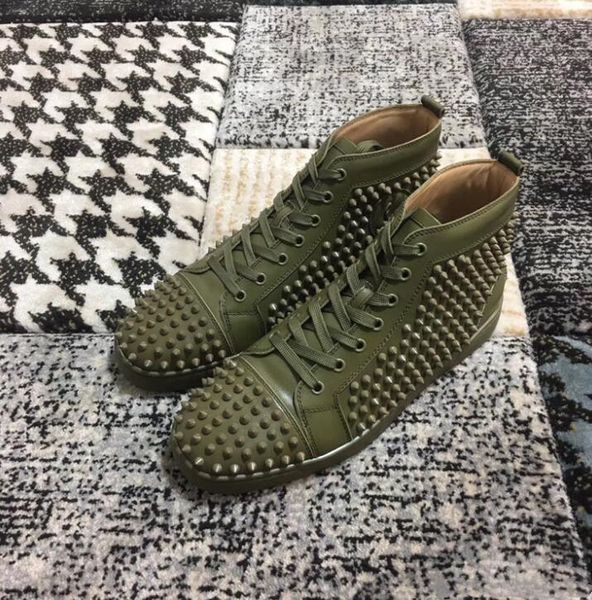 

fall low sneakers shoes men red bottom army green genuine leather low cut sneaker womens,men brand spiked designer walking party casual, Black