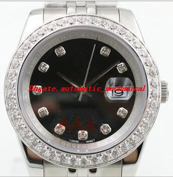 

men wristwatch black diamond dial asia 2813 automatic stainless steel bracelet fashion watch luxury wristwatch, Slivery;brown