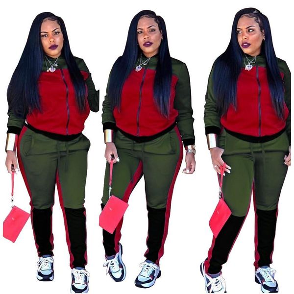 

designer tracksuits fashion panelled print long sleeve long pants womens 2pcs sets casual females clothing contrast color womens, Gray