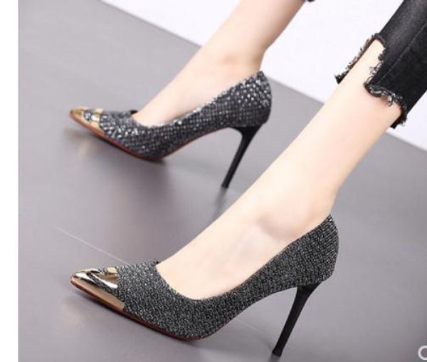 

2020 women's shoes in spring and autumn with new style high heel fine heel pointed end@9079, Black