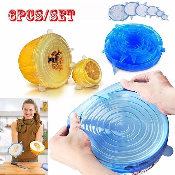 

6pcs / set bowl люки stretch люки универсальный силиконовый свежее по поддержанию фрукты овощной кормушки пот крышка sealed кухонные аксессу