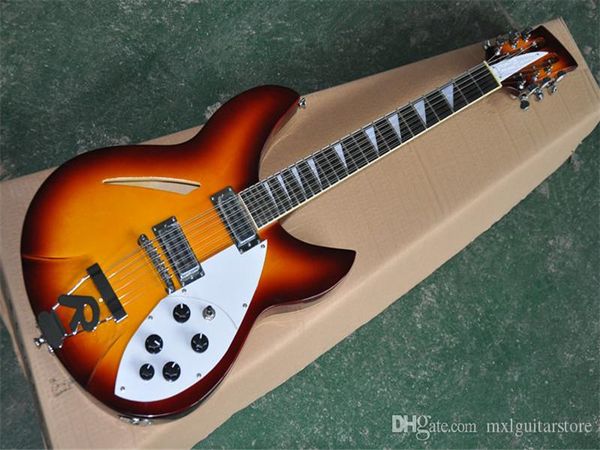 Chitarra elettrica semi-hollow Tobacco Sunburst con tastiera in palissandro, battipenna bianco, ponte R Sign, che offre servizi personalizzati