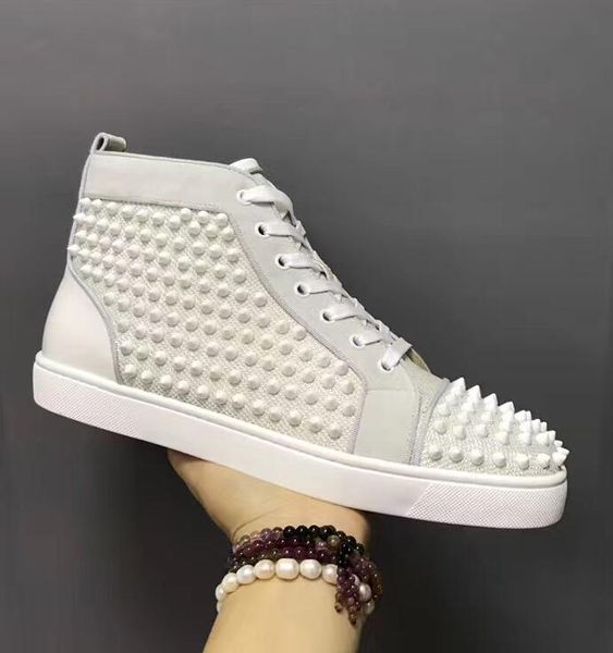 

19 studded spikes red bottom sneakers leather flats rhinestones shoes for men women party designer sneakers lovers casual shoes, Black