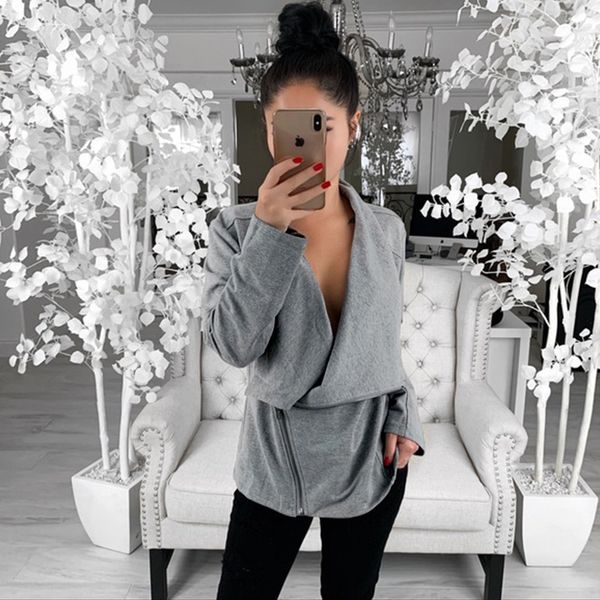 

missufe autumn winter women coat 2019 casual long sleeve zipper outwear female cardigan jacket gray black basic coats outfits, Black;brown