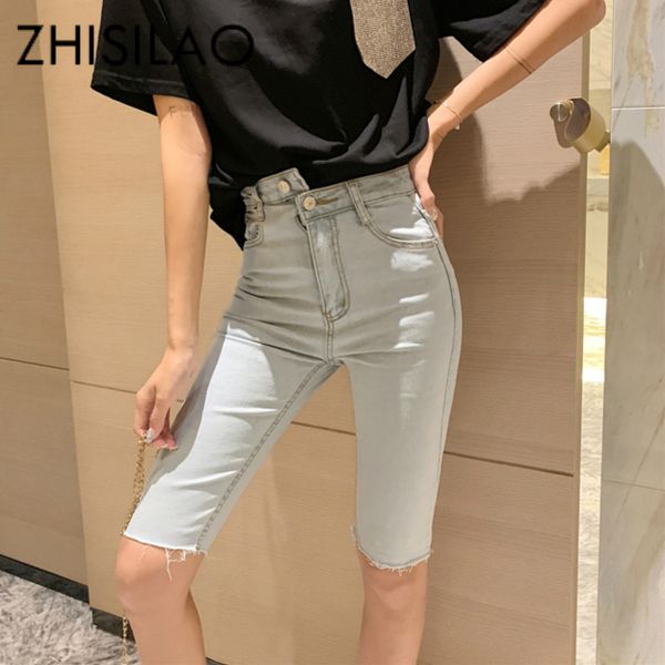 

pencil knee length skinny jeans women 2019 blue high waist capris jeans plus size capri for women jean short femme boyfriends