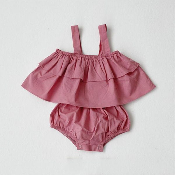 

newborn baby girl summer outfits set toddler solid cute strap crop pleated vest pp shorts 2pcs outerwear beach clothes suit, White