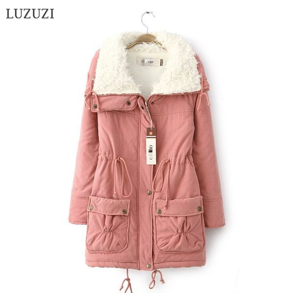 

luzuzi зима пальто хлопка женщины тонкого снег outwear средней длиной wadded куртка толстая хлопок padded теплые ветровки, Tan;black