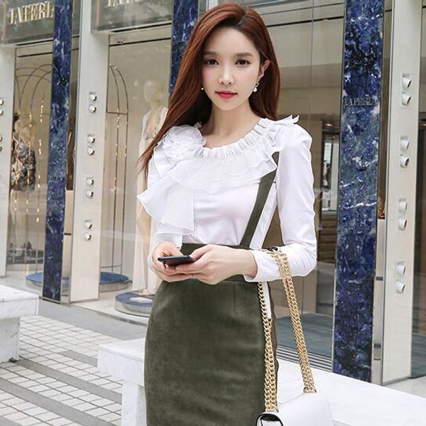 

white ruffle blouse women slim long sleeve elegant shirts dv743