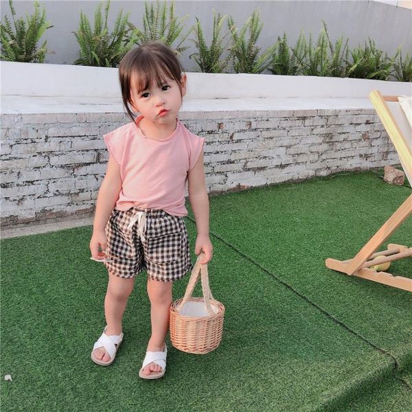 

small big brand 2019 summer new style childrenswear korean-style girls flashing sleeveless elasticity base shirt children versat, Blue