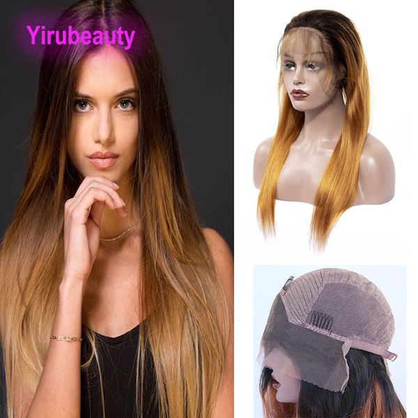 

indian virgin hair 13*4 lace front wig 1b 30 ombre hair straight human hair 1b/30 12-32nch straight, Black;brown