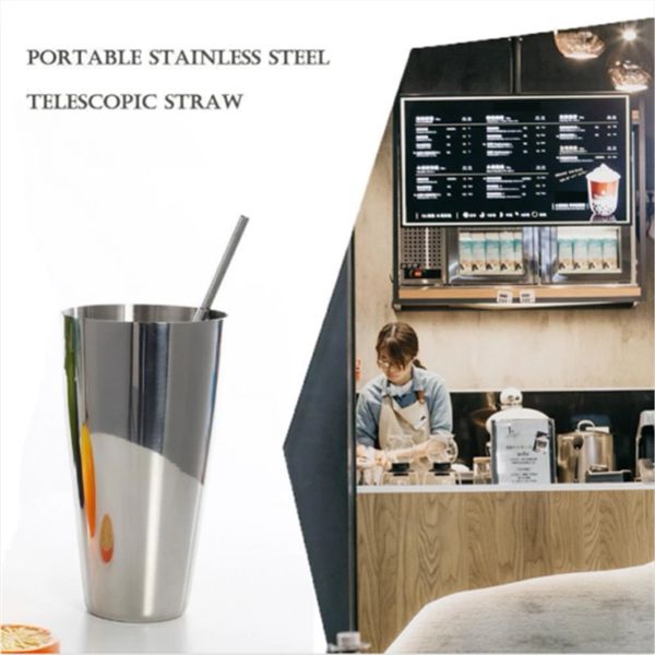 

reusable collapsible drinking straws stainless steel metal straw foldable case party accessory