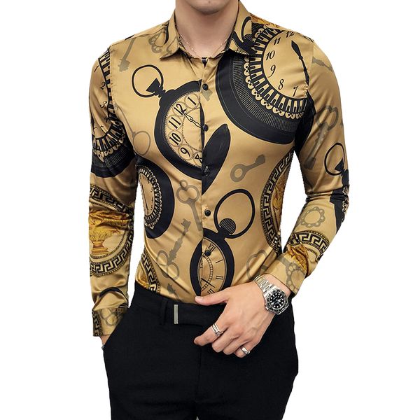 

new boutique printing local gold men's fashion casual slim fit long-sleeved shirt designers camisa social club outfits men shirt, White;black