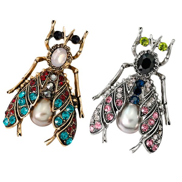 

2 pieces vintage rhinestone insect bug honeybee brooches scarf hijab pins, Gray