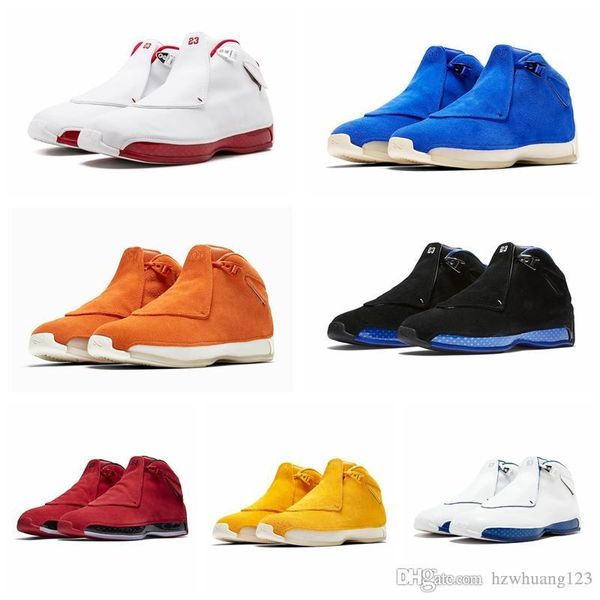 

new men 18 18s basketball shoes toro red suede yellow orange blue royal cool grey og mens sport trainer athletic sneakers size 8-13