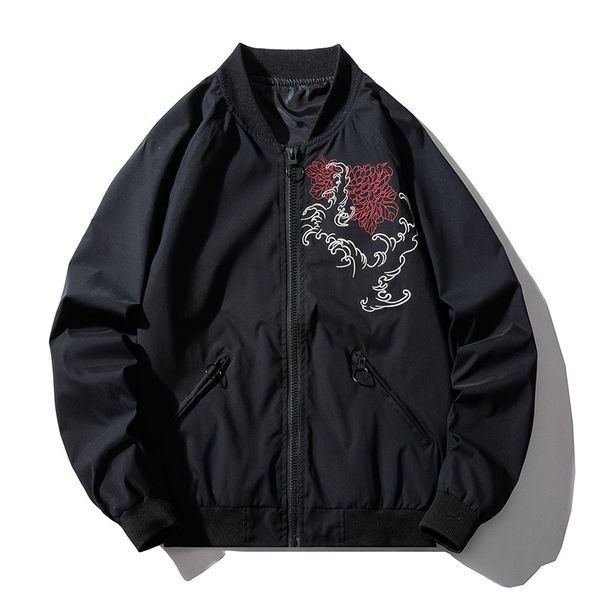 

бомбер куртка мужчины китайский дракон вышивка пилот куртка ретро панк хип-хоп осень молодежи уличная одежда high street hipster, Black;brown