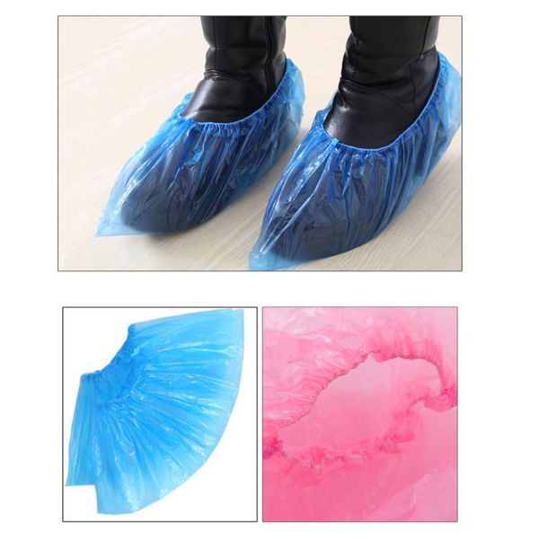 

#h25 100 pcs waterproof boot covers disposable plastic shoes covers non-slip indoor homes overshoes, White;pink
