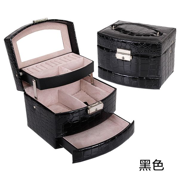 

1pc 3 layers crocodile print jewelry display box high grade ring necklace jewelry case home storage boxes bins lady gift