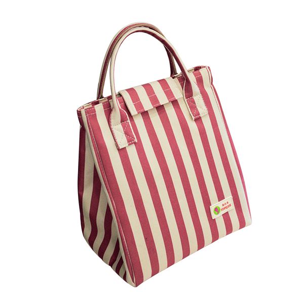 

school reusable office lunch bag oxford cloth portable leakproof tote waterproof container picnic thermal insulation stripe, Blue;pink