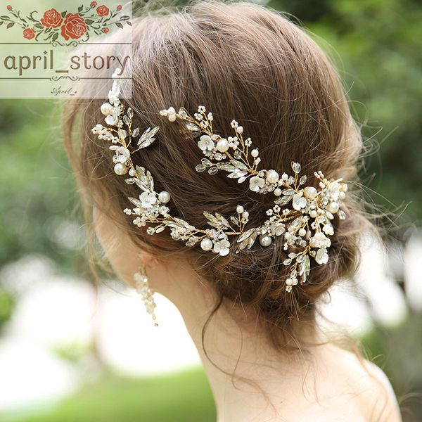 Floral Pearl Diamond Hair Clip Earrings Set Bridal Wedding