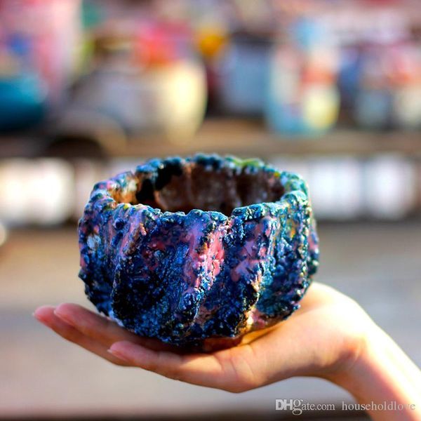 

designer creative stoneware manual burst flow glaze kiln variety flower pot colorful burst breathable kiln color glaze flower planters pots