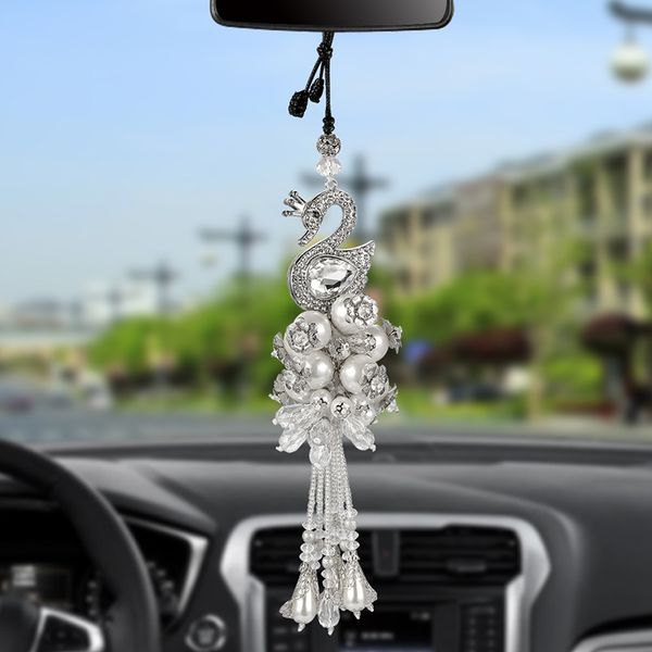 

trendy car pendant hanging swan ornament decor rearview mirror auto interior decorations high grade crystal accessories
