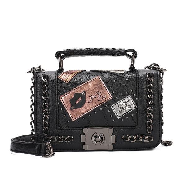 

ljl-женщины цепь сумка сумка нового год сбор виноград сумка дама crossbody сумка для женщин малого rivet сумка мешки плеча (черная