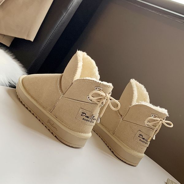 

women's rubber boots boots-women round toe shoes plush lace up winter footwear luxury designer booties ladies australia flat, Black