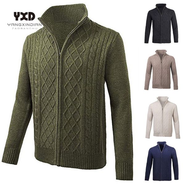 

2020 winter thick warm brand slim fit knitred beige criss-cross cardigan sweater coats korean style business casual men clothes, White;black