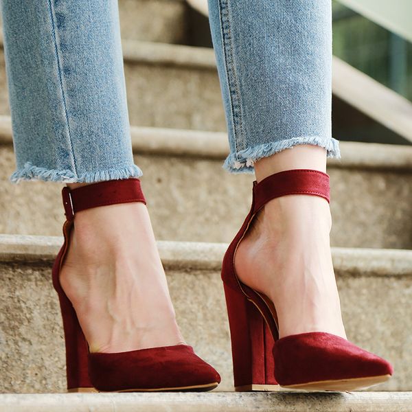 

shoes women female zapatos mujer high heels ladies pointed toe pumps women party ankle strap black yellow wedding shoes