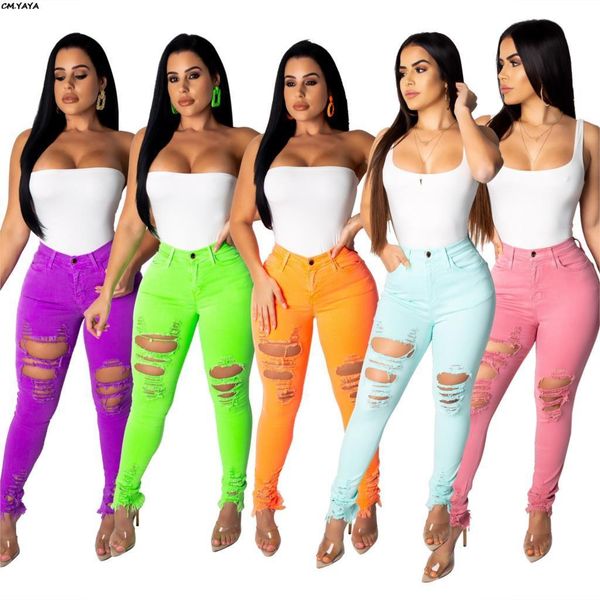 

2019 women new high waist hole hollow out pencil long pants classic active wear fashion trourser leggings 5 color jeans sj3262 y190430, Blue