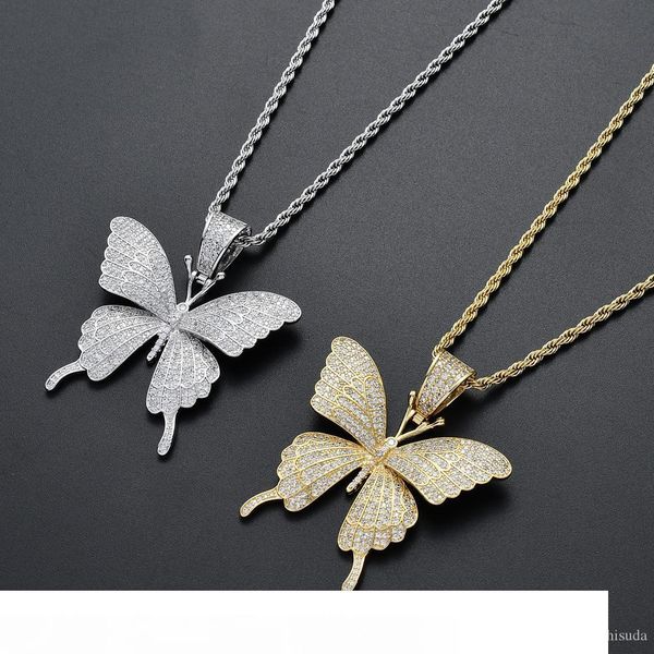 

iced out animal butterfly necklace pendant with tennis chain gold silver cubic zircon men women hip hop rock jewelry